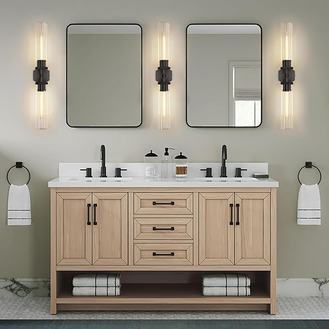 Black Crystal Wall Sconces Light for Bathroom Modern Bathroom Vanity Lights Fixture,28.5in Indoor Wall Sconce,Linear Crystal Sconces Wall Lighting for Bedroom,Hallway,Staircase,Living Room,Dining Room