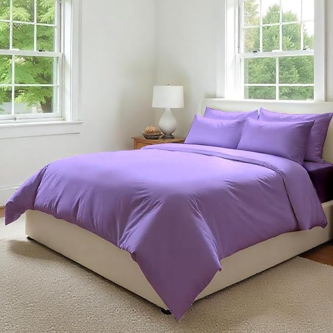 Fabdreams GOTS Certified 100% Organic Cotton Duvet Cover Queen Size - 400 TC Sateen - Soft - Silky - Zipper Closure - Edge Ties - 1 Duvet Cover (90"x92") + 2 Pillow Shams (20"x26") - Lilac, 3 Piece
