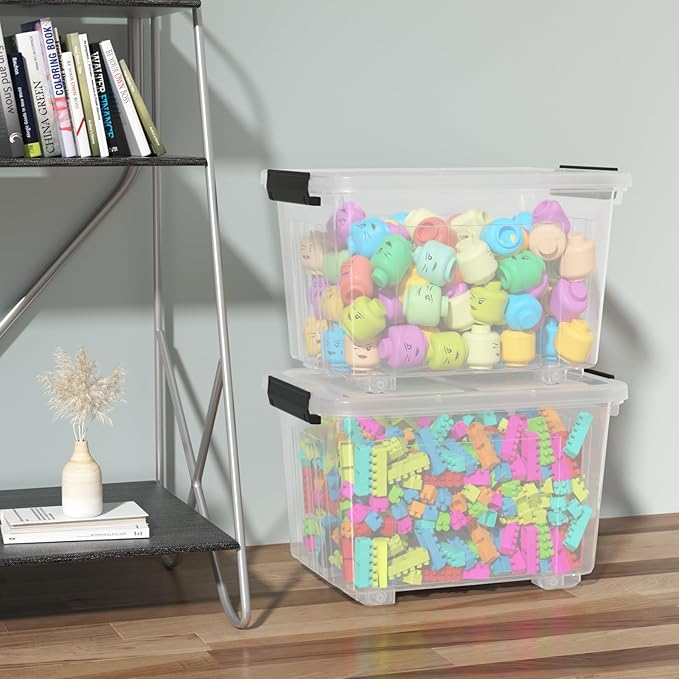 Readsky 30 Quart Clear Plastic Storage Bin with Lid and Wheels, Clear Totes Storage, 4 Packs