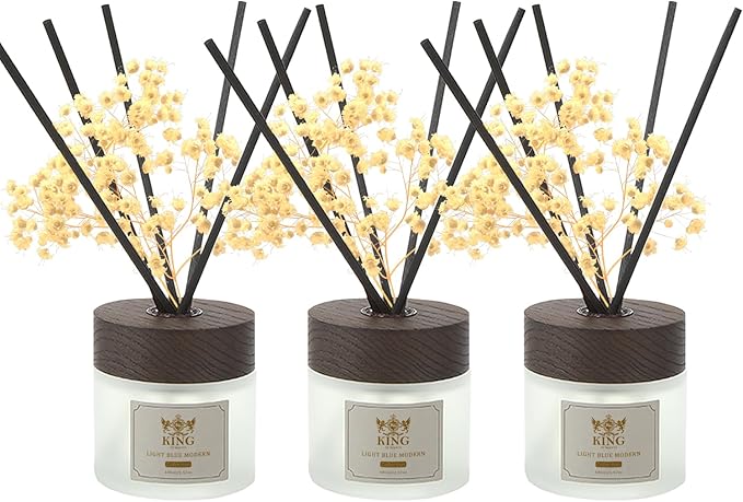 Reed Diffuser (100ml) Light Blue Modern Reed Diffuser Set,Reed Diffuser & Oil Diffuser Sticks with Flower, Aromatherapy, Home & Kitchen Decor,Fragrance and Gifts - Pack of 3