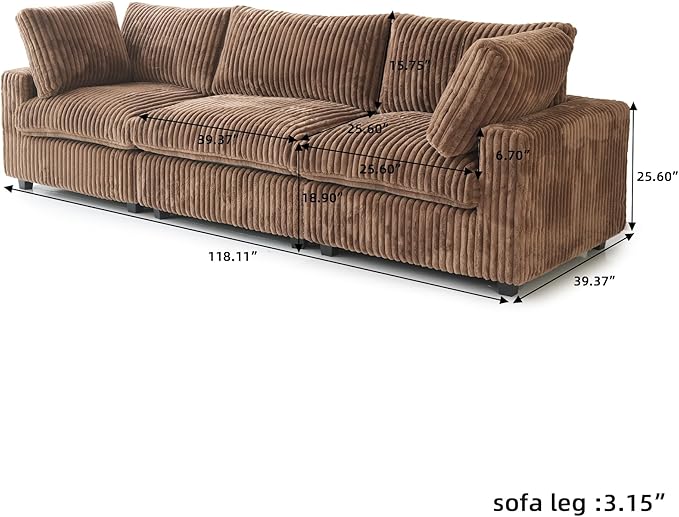 JACH 118" Sectional Couches, Convertable Modular Sofa for Living Room, Modern Deep Seat Couch, Sofa Covers Washable, Minimalist Plush Sofas for Living Room, Apartment, Brown