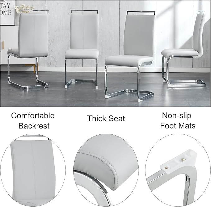 79 Inch Modern Dining Table Set for 8, White Luxury Kitchen Set with 1.8-inch Faux Marble Table Top & 8 PU Leather Upholstered Chairs for Dining and Living Room