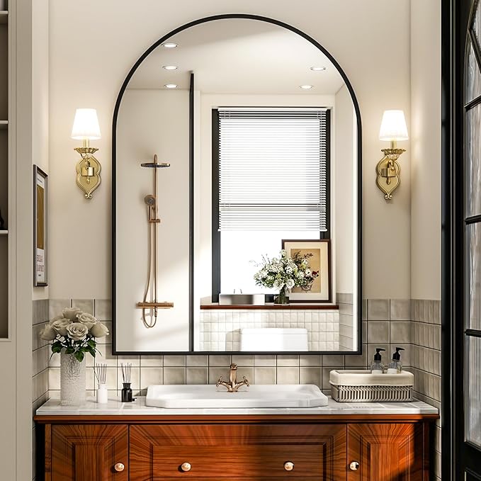 Arch Bathroom Mirror, 36x48 Inch - Wall Mounted Vanity Mirror with Aluminum Alloy Frame - Ideal for Living Room, Bedroom, Bathroom, and Entryway, Hanging or Leaning, Black