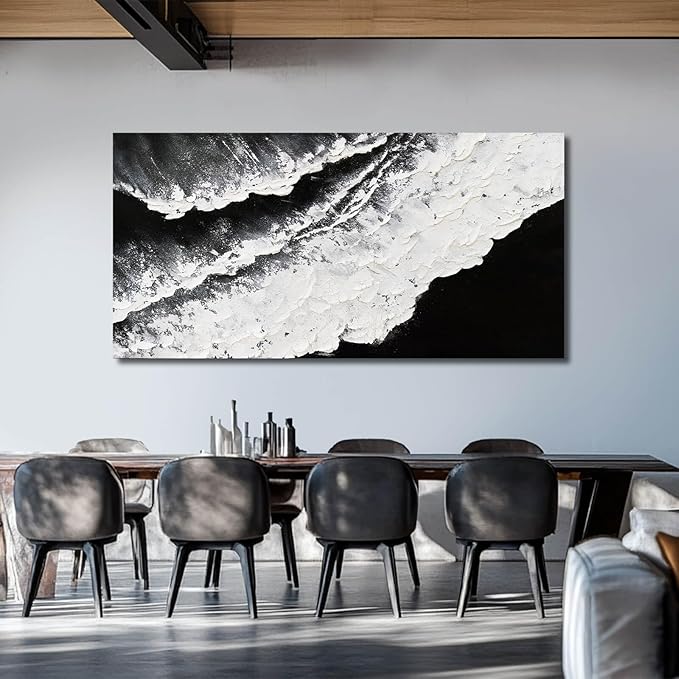 NBAODAN Abstract Wall Art Modern Artwork White Canvas Pictures Large Painting Textured Art 29"x58" Black Office Wall Decor Home Decorations for Living Room