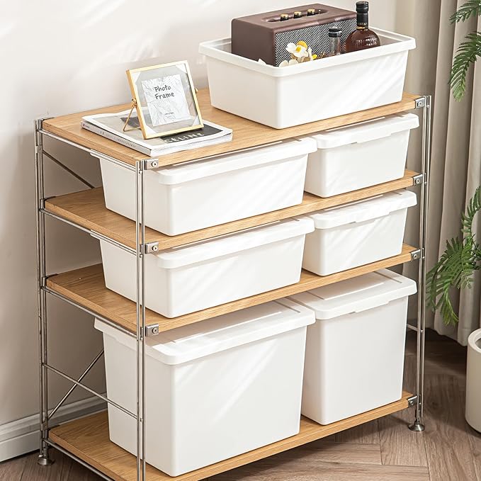 15 Quart Stackable Plastic Storage Bins with LidsStorage Container for Organizing, Storage Boxeswith Handle for Shelves, Cube Storage Bin for CraftSnacks, (white，2L)