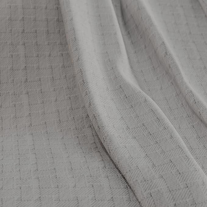 King Light Gray 100% Cotton | Lightweight | Breathable | Anti-Odor | Warm & Cozy | Perfect for Layering | Basket Weave Throw Blanket for Bed & Couch | Soft All-Season Bedding
