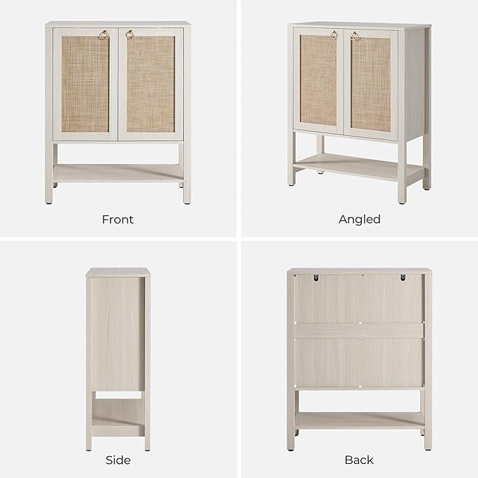 SICOTAS Shoe Cabinet with Storage - 3 Pieces Farmhouse Shoe Organizer with Rattan Doors & Shelves, 5 Tier Free Standing Shoe Rack Storage Cabinet for Entryway, Living Room, Closet (White Cream Oak)