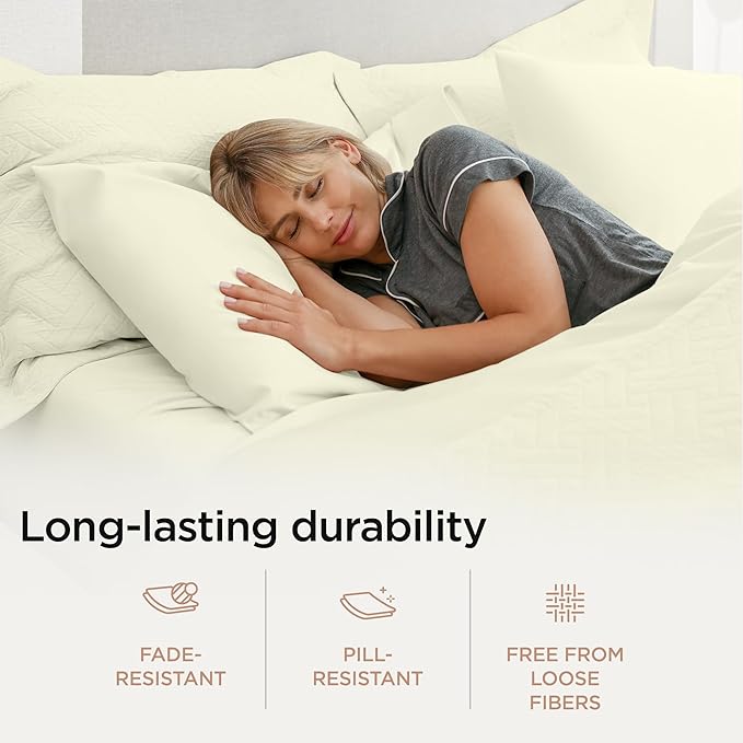 Threadmill 100% Cotton Sheets for Queen Size Bed - 600 Thread Count Queen Bed Sheets Set with 16” Deep Pocket - Sateen Weave 4-Piece Bedding Set with Cooling Effect, Ivory