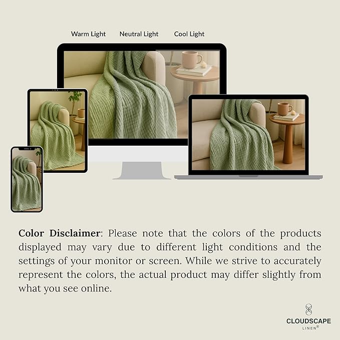 Cloud Scape Linen 100% 8 Layer Cotton Muslin Blanket King Size for Adult, Lightweight & Breathable, All Season Oversized Blanket for Bed, fits California King, 92x108, Seafoam Green