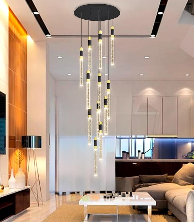 118inch 12-Lights Modern Chandeliers for Living Room LED Dimmbale Light Fixture Entryway High Ceiling Light Pendants Lighting for Dining Room Hallway Staircase with Remote Dimming Chandelier
