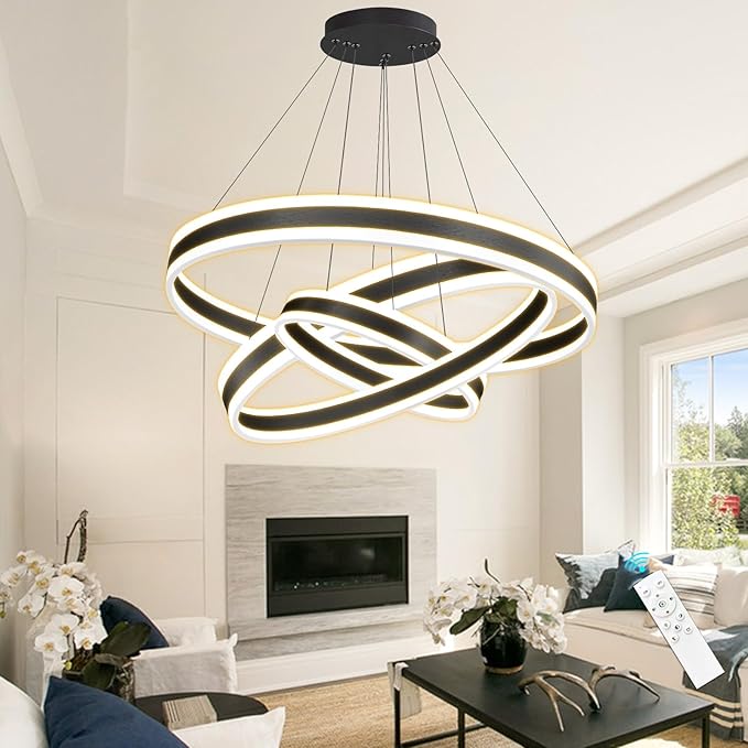Modern Chandelier for Dining Room 3-Rings D31.5'' LED Dimmable Pendant Lighting High Ceiling Chandelier for Living Room Foyer Bedroom Entryway 3000K-6000K
