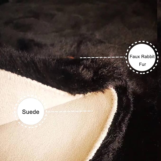 Ghouse Ultra Soft Faux Rabbit Fur Rug, Machine Washable Area Rugs for Bedroom Fluffy Rugs for Living Room, No-Shedding Carpet Sheepskin Rug Black 2 x 6 Feet