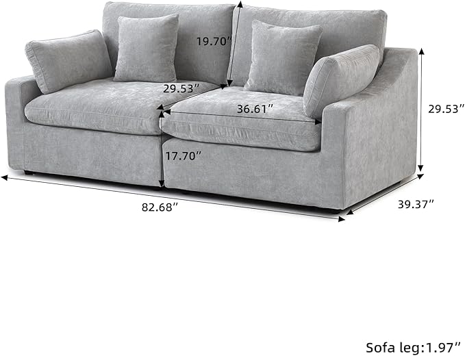 WJShome 83" Cloud Couch Sectional for Living Room, Down Filled Modular Sectional Sofa Couch,Love Seat Sofas,Convertible Couches, Sofa Covers Washable&Replaceable,Gray