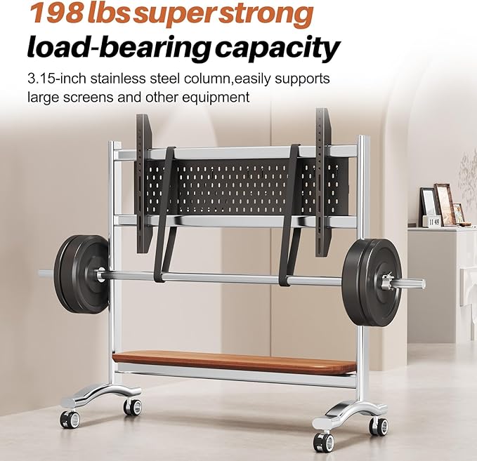 Heavy Duty Mobile TV Stand Easel Rolling TV Cart with Wheels for 65-110 Inch, Stainless Steel Portable Floor TV Stand on Wheels with Large Storage Pegboard Hold Up to 198 Lbs Max VESA 1200x600 mm (08)