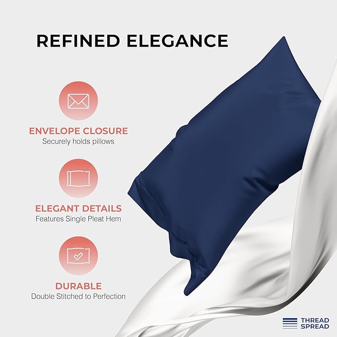THREAD SPREAD 100% Egyptian Cotton Sheets California King Size - 1200 Thread Count 4 PC Calking Sheet Egyptian Cotton, Cooling Sateen Sheets, High Count Sheet California King - Navy Blue