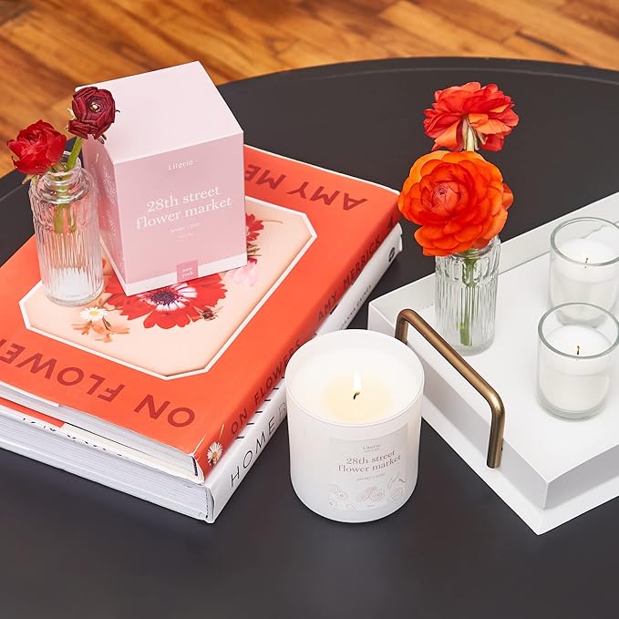 Literie NYC Inspired Scented Candle: 28th Street Flower Market - Peony & Rose Scent, 9oz, 50 Hour Burn, Vegan Soy & Coconut Blend Candle for Home Decor, Gift for Women & Men