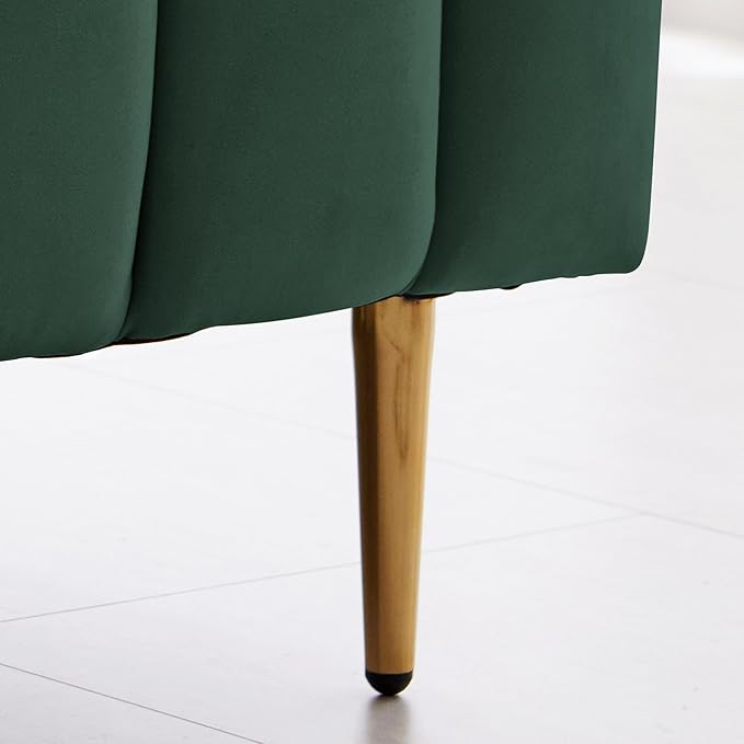 Livinia Full Size Elton Velvet Platform Bed, Upholstered Bed Frame with Vertical Channel Tufted Headboard Footboard, Strong Wood Slats, No Box Spring Needed, Green (Full)