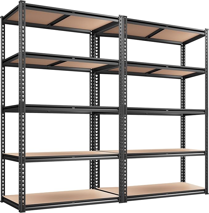 REIBII 2020LBS Storage Shelves 5 Tier Garage Shelving Heavy Duty, Adjustable Metal Shelving, Garage Shelves for Basement, Warehouse, Pantry, Closet, Kitchen 72" H x 35.55" W x 16" D, Black, 2 Pack