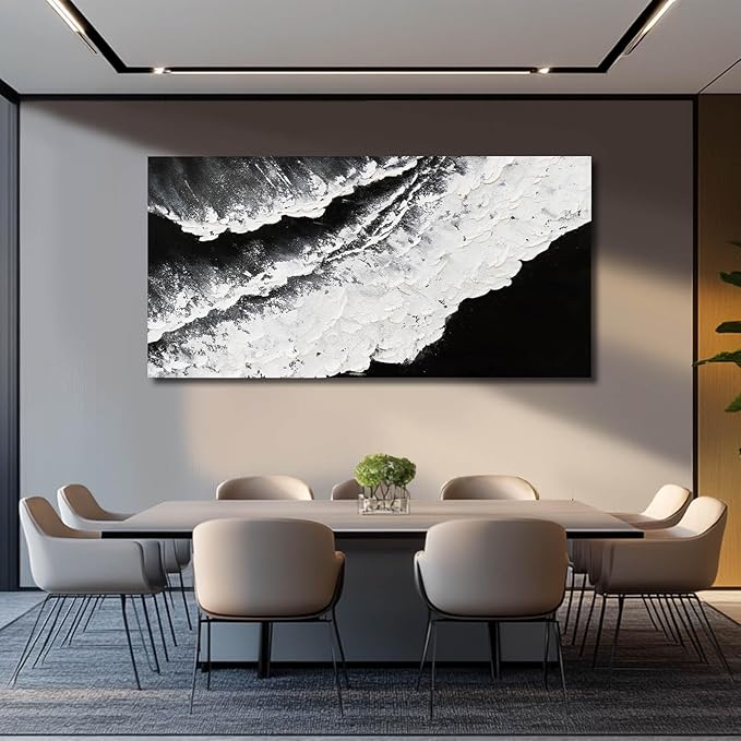 NBAODAN Abstract Wall Art Modern Artwork White Canvas Pictures Large Painting Textured Art 29"x58" Black Office Wall Decor Home Decorations for Living Room