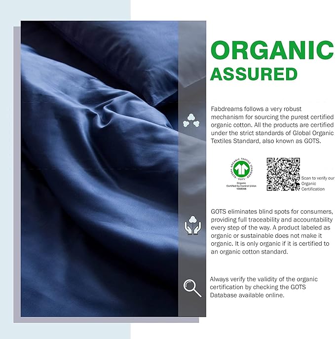 FABDREAMS 100% Organic Cotton California King Sheet Set| 400 Thread Count|Luxury Hotel Collection|GOTS Certified Long Staple Cotton|Elasticised 17" Deep Pockets|Smoother than Egyptian Cotton|Dark Blue