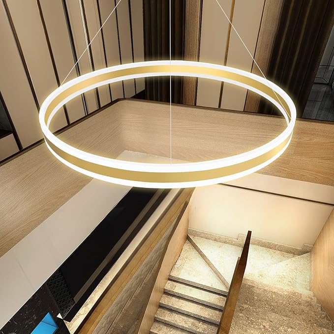 D31.5'' Modern Ring Chandelier for Dining Room LED Dimmable Pendant Lighting High Ceiling Chandelier for Living Room Foyer Bedroom Entryway 3000K-6000K Gold