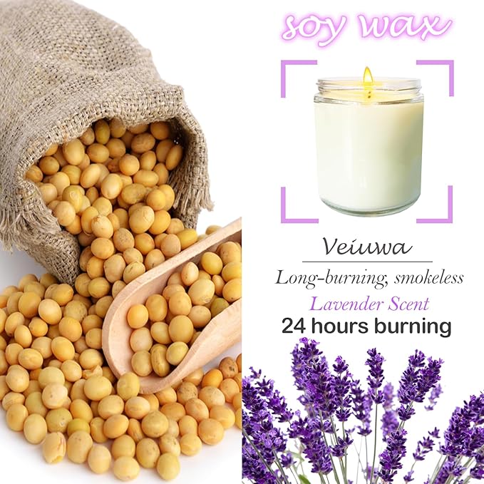 12 Pcs 8 Oz Bulk White Soy Candles,Lavender Scented Candles Set,Bulk Aromatherapy Candle,Great Stress Relieving Scented Candle for Girls as a Gift for Birthdays, Weddings and More!