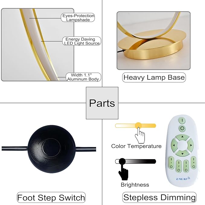 Gold LED Floor Lamp;40W Art Interior Decoration Home Nordic Standing Lamp for Living Room Lighting ; 3Color Remote Control Dimming