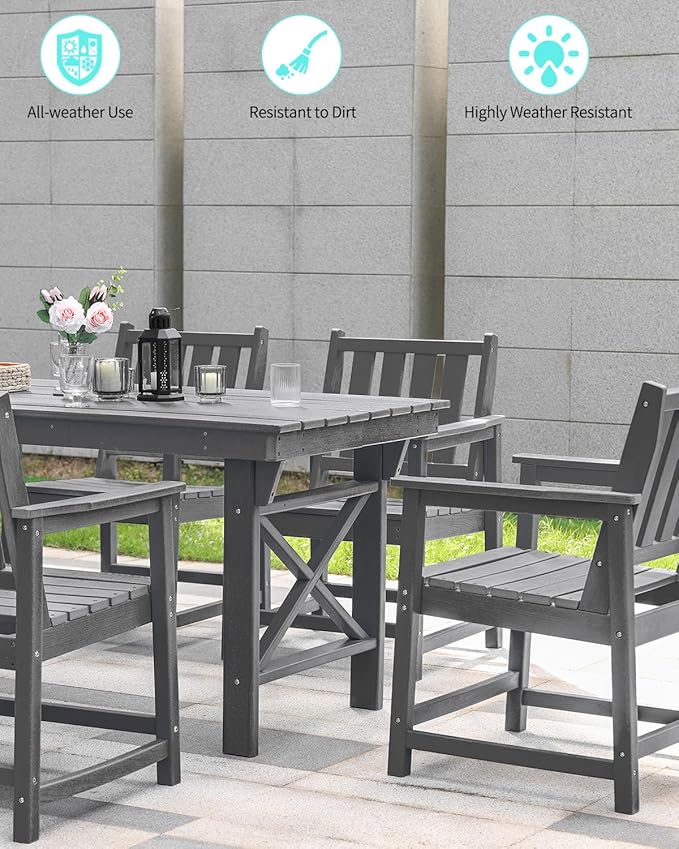QUASCO Outdoor Patio Dining Set, 5-Piece Rectangular HDPE Dining Table with Umbrella Hole and 4 Chairs, Modern Patio Furniture Dining Sets for Poolside, Deck and Garden, Gray