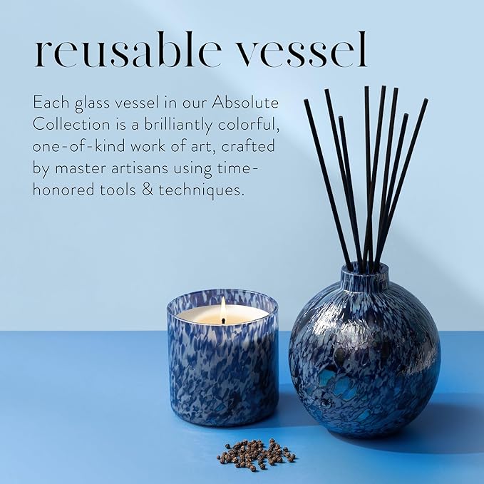 LAFCO New York Absolute Collection Reed Diffuser, Balsam Black Pepper - 15 oz - Up to 1 Year Fragrance Life - Reusable, Hand Blown Glass Vessel - Nylon Reeds - Made in The USA