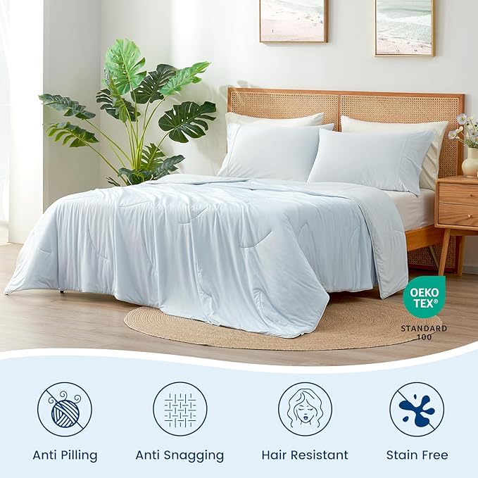 Cozy Bliss Cooling Comforter King Size Dual-Sided, Ultra-Soft Cooling Blankets for Hot Sleepers and Night Sweats, Breathable Lightweight Silky Smooth, Cool Blue
