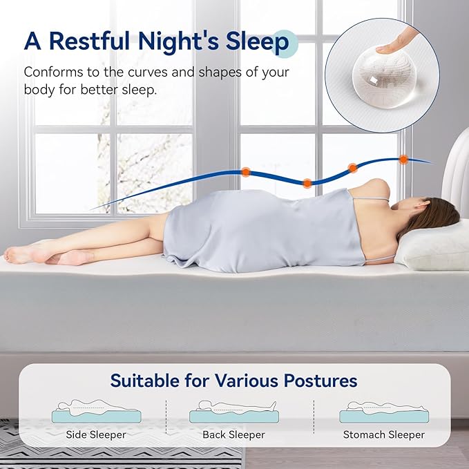 Amazon Basics Memory Foam Mattress, Soft Plush Feel, 12 Inch, Twin, White/Grey