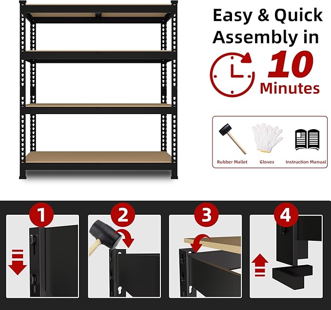 4 Packs 36" W x 16" D x 55" H Adjustable Garage Storage Shelves - 4-Shelf Heavy Duty Shelving Unit, Metal Utility Storage Organizer Racks for Warehouse Pantry Closet Kitchen, Black