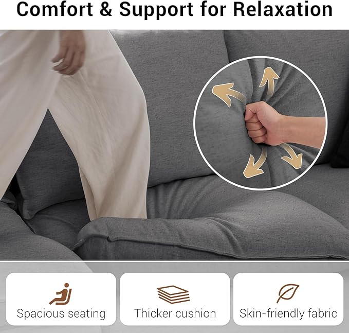 Cloud Sectional Couches for Living Room, Convertible Cloud Sofa Spill & Stain-Resistant with Removable Washable Cover & Down Feather Filled Cushions, 4 Seater V-Shaped Modular Sectional Sofa