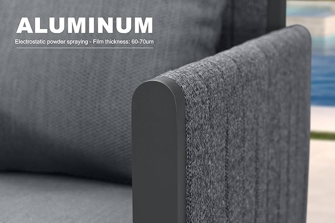 PURPLE LEAF 7 Pieces Patio Dining Set All-Weather Modern Outdoor Furniture Set Aluminum Dining Table and Chairs with Olefin Cushions Pillows for Garden Backyard Kitchen Grey