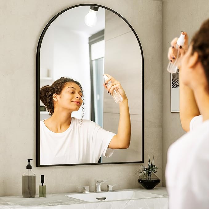 Arch Bathroom Mirror, 24x36 inch Arched Bathroom Mirror/Wall Mounted Vanity Mirror - Arch Metal Frame Wall Mirror for Bathroom Bedroom Living Room, Black