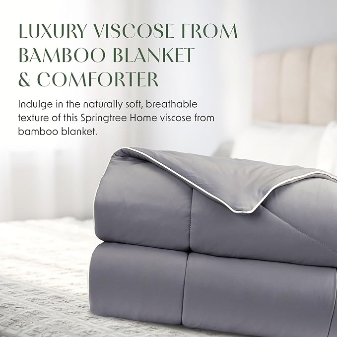 Springtree Home Luxury Viscose from Bamboo Blanket & Comforter | Oversized Viscose from Bamboo Throw Blanket- 50" x 70" | Cooling Blanket & Comforter | Breathable & Lightweight | Throw - Titanium Grey