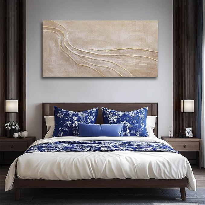 NBAODAN Gold and Pink Wall Paintings Line Art Pictures Large Abstract Canvas Wall Art 24"x48" Textured Artwork for Bedroom Entryway Office Wall Decor