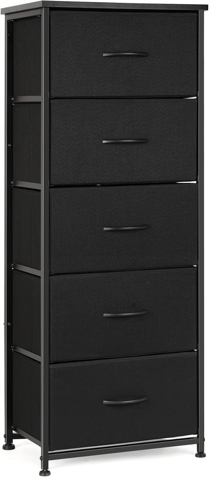 Dresser for Bedroom, Fabric Tall Dresser & Chests of Drawers with 5 Drawers, Vertical Organizer Storage Tower Unit for Bedroom, Hallway, Entryway White