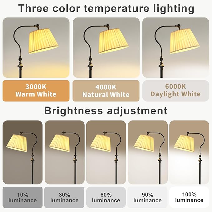 Smart LED Floor Lamp with Fabric Shade, Dimmable Standing Lamp,Remote & App Control, Adjustable Brightness & Color Temperature for Living Room,Bedroom,Office,Farmhouse, Mid Century Modern Boho Decor ﻿
