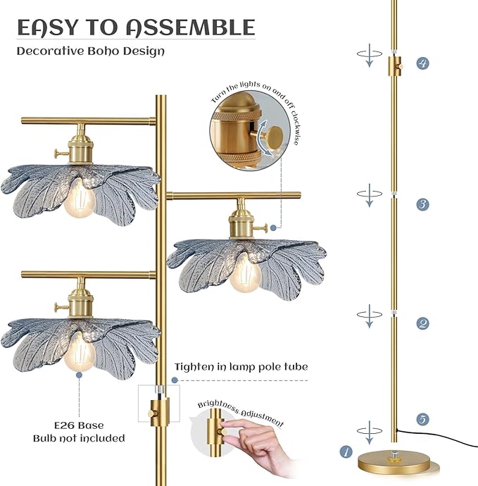 Gold Dimmable floor lamp tall lamp for living room corner ,vintage retro floor lamp Brass Tree Lamp Blue Glass Shade ,Standing Lamps mid century modern floor light for Bedroom corner Study Office