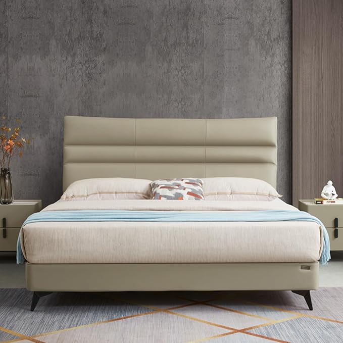 Luxury Upholstered Leather Bed Frame Modern Tufted Headboard with Quiet Slatted Base - Premium Bedroom Furniture, Easy Assembly, Elegant Comfort (King)