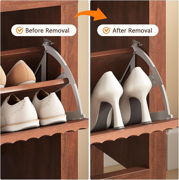 Shoe Cabinet Storage for Entryway, Fluted Shoe Cabinet with 2 Flip Drawers, Hidden Shoe Rack Tall Freestanding Shoe Organizer with Legs for Hallway, Walnut