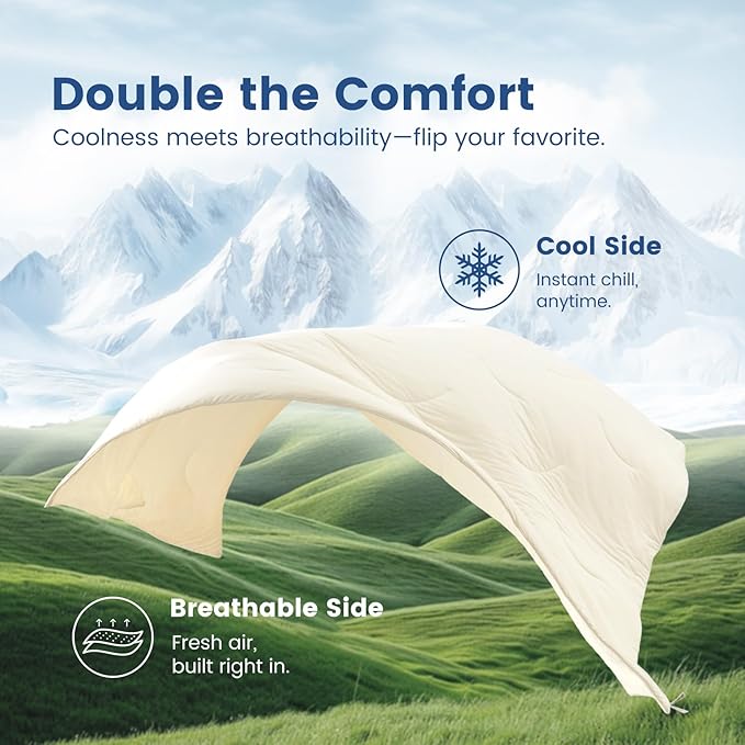 Cozy Bliss Cooling Comforter King Size Dual-Sided, Ultra-Soft Cooling Blankets for Hot Sleepers and Night Sweats, Breathable Lightweight Silky Smooth, Snow Ivory
