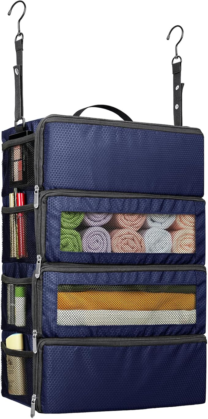 Suitcase Organizer, Travel Luggage Organizer Hanging Shelves Packing Cube Closet/Collapsible Portable Travel Organizer for Carry-on