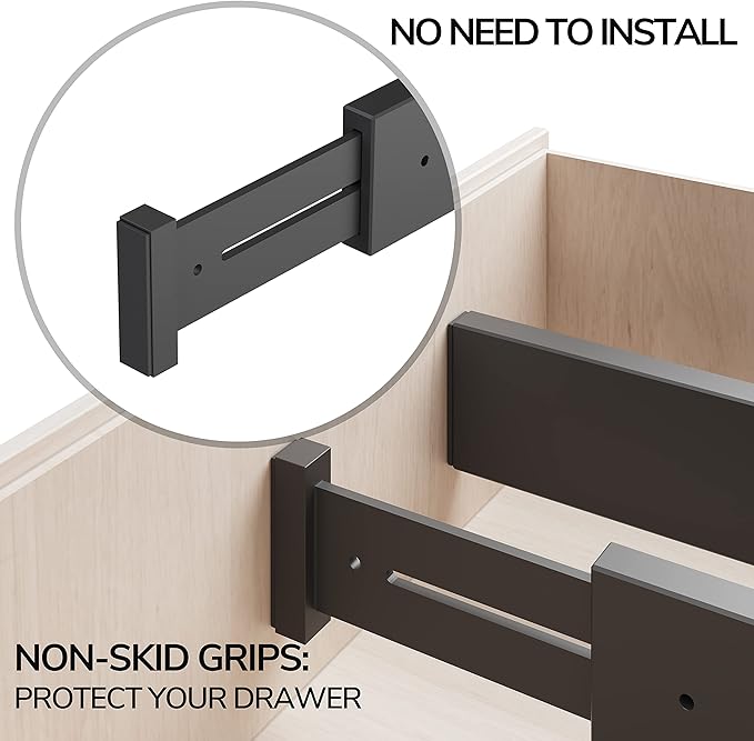 BAMEOS Drawer Dividers Bamboo Separators Organization Expandable Organizers for Kitchen Bedroom Bathroom Dresser Office 4-pack