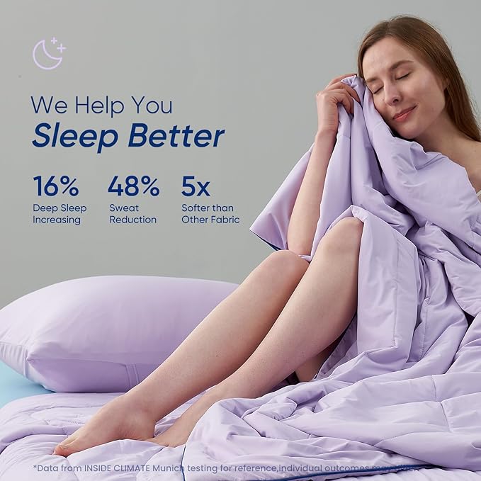 Dream Valley Outlast® Queen Cooling Comforter, NASA-Grade Instant Cooling Blanket for Hot Sleepers, Luxurious Comforter for All Season, Lavender Fog, 90"x90"