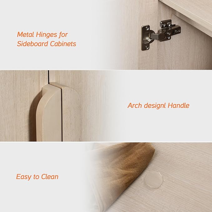 WAMPAT Modern TV Stand for TVs Up to 120 inches, 126" W Farmhouse Entertainment Center with Adjustable Shelf and 4 Doors, Media Console Table TV Cabinet for Living Room, Light Oak