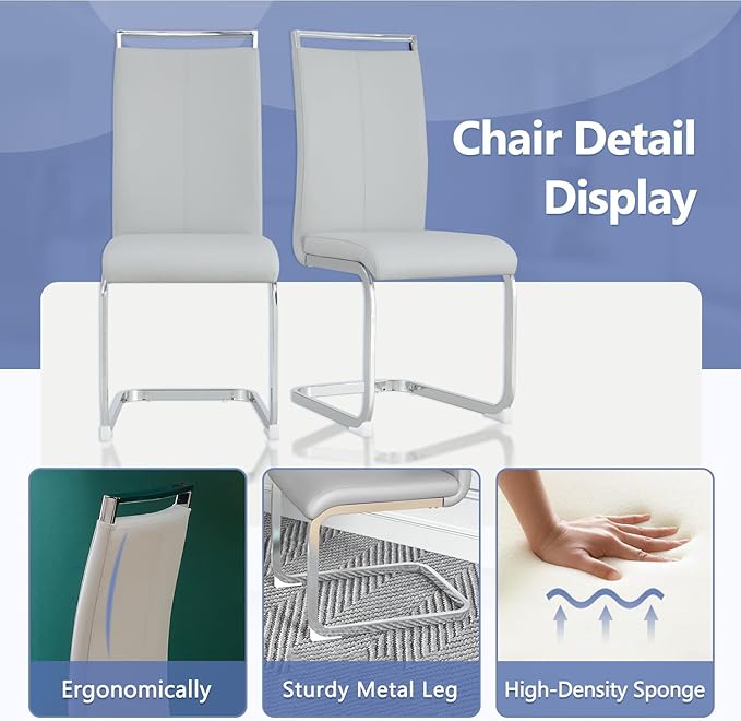 JUFU Dining Room Table Set for 8, Dinner Set for 8 with 79'' Faux Marble Tabletop and Sturdy T-Shape Leg, White Rectangle Dining Room Sets for 8 with PU Chairs, Perfect for Dining Room and Kitchen