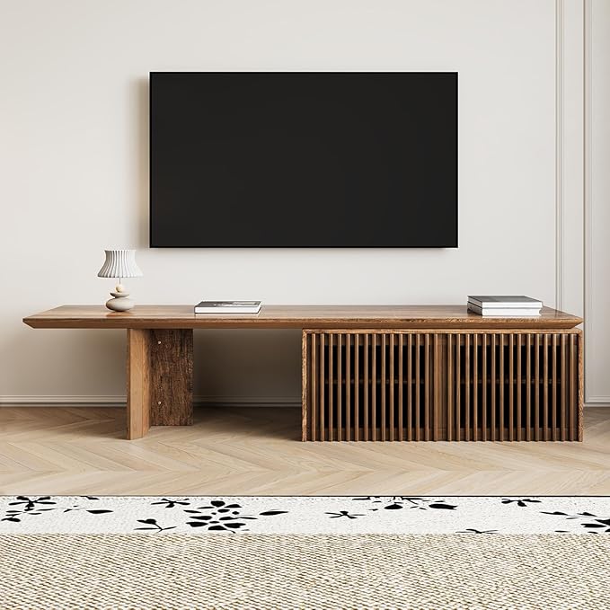 Modern TV Stand, Entertainment Center with Storage, Extendable TV Media Console for Up to 55+ Inch, Minimalist Television Cabinet for Living Room/Bedroom - Rustic Brown (78.7"-110" Extendable)