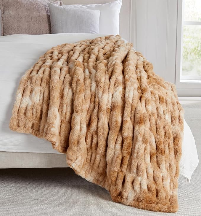 Springtree Home | Luxury Plush Throw Blanket | Beige Throw Blanket | The Perfect Blanket for Couch Year Round | Faux Fur Fluffy Fleece Blanket | Lily Collection - Caramel Swirl